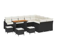 vidaXL Set di divani da giardino da 13 pezzi con cuscini neri e crema bianca mobili da esterno modulari in rattan per 8 tavoli ottomani. Patio Resistente ai raggi UV Soggiorno Tessuto