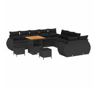 vidaXL Set di divani da Giardino 13 Pezzi con Cuscini Nero Polirattan Acacia, Set di Pranzo da Giardino 3 Pezzi con Cuscini Nero Polirattan Acacia