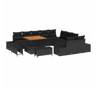 vidaXL Set di divani da Giardino 13 Pezzi con Cuscini in polyrattan Nero e Acacia, Divano da Giardino a 2 posti Cuscini in polyrattan Nero, Set da Pranzo da Giardino 3 Pezzi c