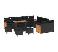 vidaXL Set di divani da Giardino da 14 Pezzi con Cuscini Neri in polyrattan e Legno di Acacia | Posti a Sedere modulari all'aperto per 5 Persone | Arredamento Estivo Elegante per Patio | Cuscini INC
