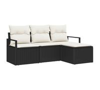 vidaXL Set di divani da Giardino da 4 Pezzi con Cuscini, Nero, Rattan Sintetico. Mobili da Esterno Modulari, con Piedini Regolabili, Resistenti alle Intemperie. Perfetti per la Terrazza o Il Balcone,