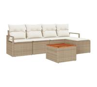 vidaXL Set di divani da Giardino da 6 Pezzi con Cuscini Beige in Poly Rattan e Acacia. Ha Un Design modulare, è Resistente alle intemperie ed è Perfetto per Creare Un Lounge all'aperto. I Piedi Sono