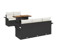 vidaXL Set Divano da Giardino di 6 Pezzi con Cuscini in Rattan Nero e Acacia | Mobili da Esterno Confortevoli Include Funzione di Stoccaggio per un'Organizzazione Facile Tavolo Rettangolare da Patio