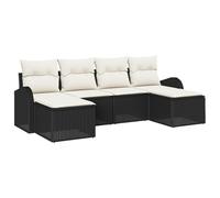 vidaXL Set Divano da Giardino 6 Pezzi con Cuscini Nero Rattan PE Modular Outdoor Sectional Seating for People Patio Cream Furniture Comfy Stylish Weather Resistant