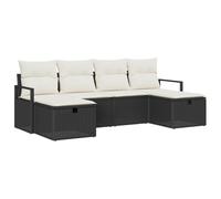 vidaXL Set di 6 divani da giardino con cuscino, in polyrattan, 2 posti, con vano portaoggetti e cuscino, colore nero, in polyrattan