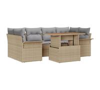 vidaXL Set di divani da Giardino da 7 Pezzi con Cuscini Grigi e Struttura in Rattan Sintetico e Acacia. Perfetto per Patio e balconi, ha Anche Spazio di stoccaggio e Offre Una Seduta Comoda. È l'ide