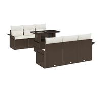 vidaXL Set di Divani da Giardino 7 Pezzi con Cuscini Marrone Rattan Plastico, Divano da Giardino 2 con Storage e Cuscini Marrone Rattan Plastico