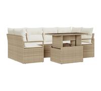 vidaXL Set di divani da Giardino 7 Pezzi con Cuscini in Rattan Beige, Divano da Giardino a Due posti Spazio di stoccaggio e Cuscini in Rattan Beige