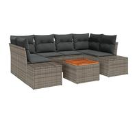 vidaXL Set divani Giardino 7 Pezzi Grigio Polyrattan con Cuscini e Tavolo caffè in Legno Acacia Posti a Sedere Esterni per Balcone e Patio. Mobili Modulari Due Posti da Patio