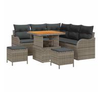 vidaXL Set di divani da Giardino da 8 Pezzi con Cuscini Grigi in polirattan e Legno di Acacia - Arredo per Esterni sezionale per 5 Persone, Lounge Comoda per Il Patio, Ensemble per terrazzo, Tavolo p