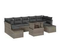 vidaXL Set di 8 divani da giardino con cuscino, grigio, in polyrattan, per esterni, moderni, per terrazze, balconi, sedute ad angolo lounge, cuscino in memory foam