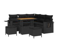 vidaXL Set Divano da Giardino 8 Pezzi con Cuscini in Rattan Nero Poli e Acacia