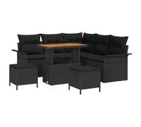 Set di Sofà da Giardino 8 Pezzi con Cuscini in Polyrattan Nero e Acacia, Sofà da Giardino per 2 Persone con Cuscini in Polyrattan Nero, Set da Pranzo da Giardino 3 Pezzi con Cuscini in Polyrattan Ner