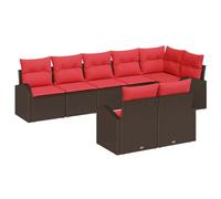 vidaXL Set di divani da giardino da 8 pezzi, marrone e rosso, in rattan sintetico, moderno per giardino e terrazza, set modulare, sedute funzionali, stile che adorano