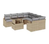 vidaXL Set di Divani da Giardino 9 Pezzi con Cuscini Beige Polyrattan per Uso Esterno Include 2 Sedili Angolari 4 Divani Centrali e Tavolo con Piano in Vetro