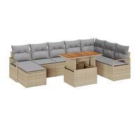 vidaXL Set Divano da Giardino 9 Pezzi con Cuscini Beige in Polyrattan, Divano da Giardino 2 Posti con Storage & Cuscini Beige in Polyrattan