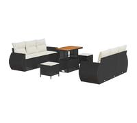 vidaXL Set di divani da Giardino da 9 Pezzi con Cuscini Nero polyrattan e Panna Design modulare Piedi Regolabili per Uso Esterno sedie mobili da Patio posti a Sedere sezionali Due posti