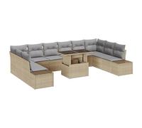 vidaXL Set panca da giardino con cuscino, 11 pezzi, colore: beige in polyrattan per esterni, mobili, divano componibile, patio, tavolo rettangolare, 2 posti, resistente alle intemperie, con