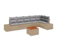 vidaXL Set di divani da Giardino di 7 Pezzi, Cuscini Beige in polyrattan e Acacia. Arredamento Esterno Elegante per 6 Persone. Mobili modulari Lounge Resistenti ai Raggi UV, divani per terrazza con