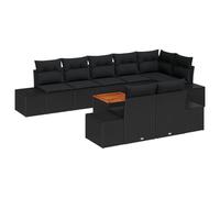 vidaXL Set Divano da Giardino 9 Pezzi con Cuscini Nero Polyrattan Acacia