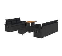 vidaXL Set di Divani da Giardino in 10 Pezzi con Cuscini Nero Polyrattan Acacia | Mobili da Esterno Modulare Comodi Tessuto Resistente alle Intemperie Piedini Regolabili Sezionale per 3 Posti da Due
