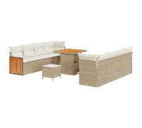 vidaXL Set di Divani da Giardino in 11 Pezzi con Cuscini Beige Poly Rattan Acacia Perfetto per Patio e Giardini Seduta Comoda Moderna Mobili da Esterno Divano 3 posti 2 Tre Patio