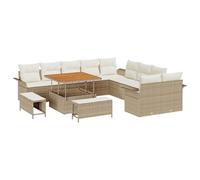 vidaXL Set di divani da Giardino in 13 Pezzi con Cuscini Beige in Rattan Sintetico e Acacia. Mobili da Esterno per Lounge Moderna, Perfetti per terrazzo e Patio, Ideali per Rilassarsi in Estate con