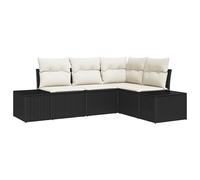 vidaXL Set di 4 divani da giardino con cuscino, nero e crema, in rattan sintetico, resistente alle intemperie, elegante, per terrazza, balcone, giardino d'inverno, angolo, moderno divano ad angolo per