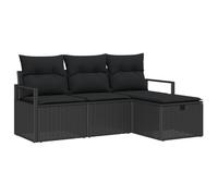 vidaXL Set di Divani da Giardino in 4 Pezzi con Cuscini Rattan Nero | Design Modulare Confortevole per Esterni | Piedi Regolabili Ideale per Mobili Eleganti da Patio | Posti Sezionali Love Seat