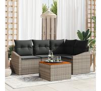 vidaXL Set di Divani da Giardino in 5 Pezzi con Cuscini Grigi in Poly Rattan e Acacia