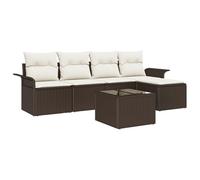 vidaXL Set di divani da giardino da 5 pezzi con cuscini grigio in rattan poli, divano da giardino a 2 posti con ripostiglio&cuscini marrone in rattan poli