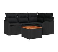 vidaXL Set di divani da Giardino in 5 Pezzi con Cuscini Neri, Realizzati in Rattan Sintetico e Legno di Acacia. Perfetti per Esterni, balconi, patii e per Rendere Il Tuo terrazzo più Accogliente.