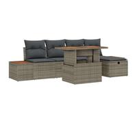 Set Divano da Giardino in 6 Pezzi con Cuscini Grigio Polyrattan Acacia, Divano da Giardino per 2 Persone con Storage e Cuscini Grigio Polyrattan