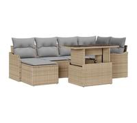 vidaXL Set di Divani da Giardino in 7 Pezzi con Cuscini Beige in Polyrattan Ottimo per Vivere All'aperto, Cenare e Rilassarsi Mobili Modulari da Patio Seduta con Cuscini Grigio Chiaro