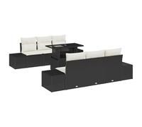 vidaXL Set di 7 divani da giardino con cuscino, colore nero, in polyrattan, seduta modulare, per balconi esterni, terrazze e giardini, comode fodere rimovibili, patio lounge, mobili sezionali da