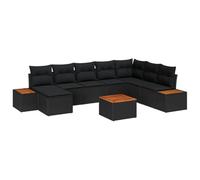 vidaXL Set di divani da Giardino in 9 Pezzi con Cuscini | Rattan Sintetico Nero e Acacia, Robusto per 6 Persone. Mobili Perfetti per terrazzi e Incontri, Salotto modulare per Un Patio Moderno.