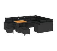 vidaXL Set divano da giardino 12 pezzi con cuscini in polirattan nero acacia, 3 pezzi per giardino sala da pranzo con cuscini in polyrattan, acacia
