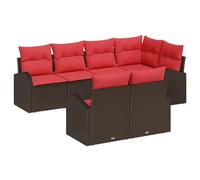 vidaXL Set di divani da giardino in rattan sintetico, 7 pezzi, marrone e rosso, divano modulare per giardino e terrazza, durevole, resistente alle intemperie, con gambe regolabili, patio
