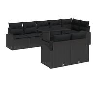 vidaXL Set Divano da Giardino da 9 Pezzi con Cuscini Nero Rattan Polietilene