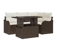 vidaXL Set di divani da Giardino modulare a 5 Pezzi con Cuscini Marroni e Crema in polirattan. Mobili da Esterno con Piedi Regolabili e Design Intrecciato a Mano. Perfetti per Il Relax, può ospitare