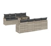 vidaXL Set di divani da giardino 9 pezzi con cuscini in polirattan grigio chiaro, divano da giardino a due posti con cuscini in polyrattan grigio chiaro