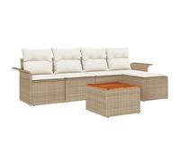vidaXL Set di divani da 6 pezzi con cuscini beige in rattan sintetico Acacia resistente alle intemperie Mobili per esterni Sedili nel cortile modulare confortevole