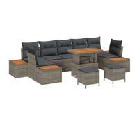 vidaXL Set di divani da Giardino 10 Pezzi con Cuscini Grigi in polyrattan, Divano da Giardino a 2 posti ripostiglio e Cuscini in polyrattan Grigi, Set da Dining da Giardino 3 Pezzi