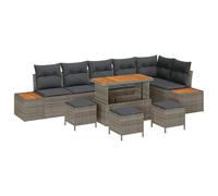 vidaXL Set di divani modulari da Esterno 10 Pezzi con Cuscini Grigio Polyrattan Acacia Tavolo da caffè Mobili per Patio Giardino e Balcone | Ideale per l'uso Estivo Sedie Lounge Divano Sezionale Ang