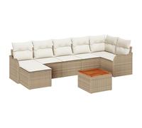 vidaXL Divano da giardino 8 pezzi con cuscini Beige Poly Rattan Acacia, Divano da giardino a 2 posti con cuscini Beige Poly Rattan