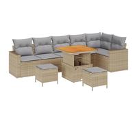 vidaXL Set di Divani da Giardino 9 Pezzi con Cuscini Beige Rattan Polimerico Acacia, Set di Pranzo da Giardino 3 Pezzi con Cuscini Beige Rattan Polimerico Acacia