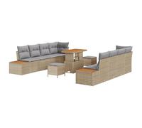vidaXL Set di 11 divani da giardino con cuscino, beige, in rattan di acacia, 3 pezzi, per giardino, sala da pranzo, con cuscino, beige e rattan di acacia