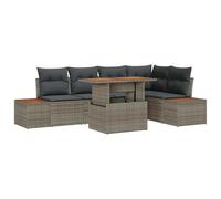 Set Divano da Giardino 6 Pezzi con Cuscini Grigio Polyrattan, Divano da Giardino 2 posti con Ripostiglio e Cuscini Grigio Polyrattan