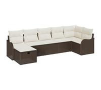 Set Divano da Giardino Modulare 7 Pezzi con Cuscini Marrone Rattan Poliren, Divano da Giardino a Due Posti con Ripostiglio e Cuscini Marrone Rattan Poliren