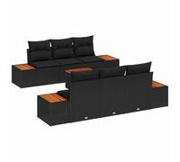 vidaXL Set di Divani Modulari da Giardino 7 Pezzi Nero Rattan Polietilene Acacia 6 Cuscini Mobili Regolabili da Esterno Seduta Patio Living Room Contemporaneo